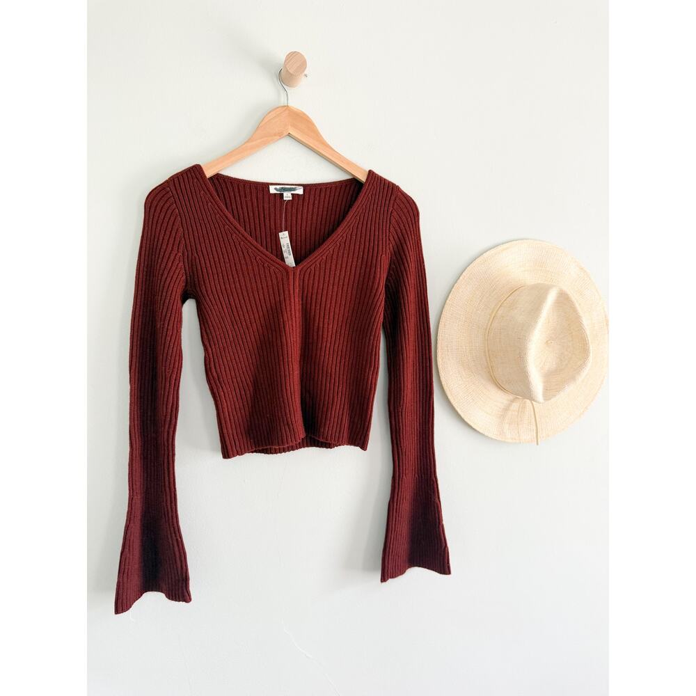 Madewell | NWT Merino Wool Ribbed V Neck Sweater Top Deep Rust | Sz S